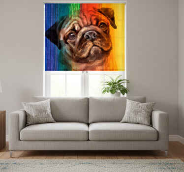 Cortina roller living comedor pug arcoíris - TenVinilo