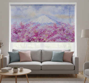 Cortina roller living comedor paisaje de cerezos - TenVinilo