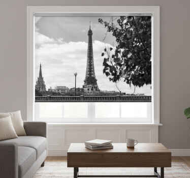 Cortina roller living comedor torre eiffel en blanco y negro - TenVinilo