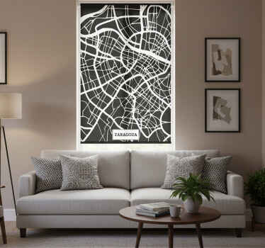 Rolgordijn woonkamer topografische kaart zaragoza - TenStickers