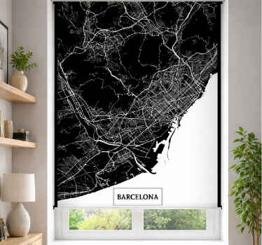 Rolgordijn woonkamer topografische kaart barcelona - TenStickers