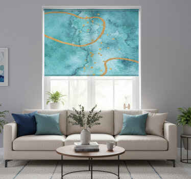 Rolgordijn woonkamer abstract aquamarijn met goud - TenStickers