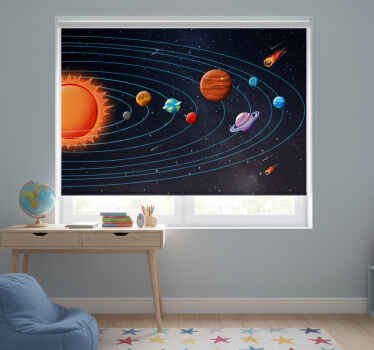 Black roller blind space-themed kids animation - TenStickers