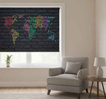 Black roller blind with rainbow music sounds worldmap - TenStickers