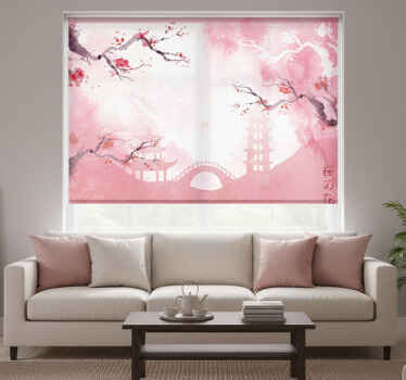 Living room blind cherry blossom view - TenStickers