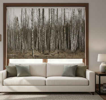 Living room blind gray birch forest design - TenStickers