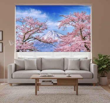 Living room blind mountain cherry blossom design - TenStickers