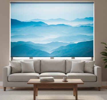 Living room blind fog bank mountain mural - TenStickers