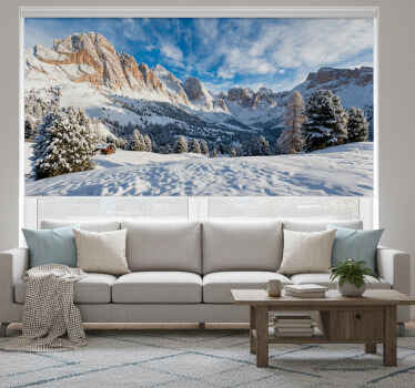 Living room blind snowy mountain landscape mural - TenStickers