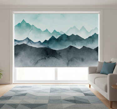 Living room blind painted blue mountains - TenStickers