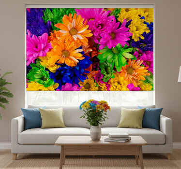 Living room blind in colorful chrysanthemum design - TenStickers