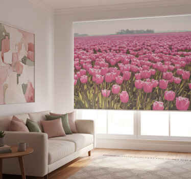 Living room blind different pink tulip field - TenStickers