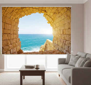 Living room blind cave view of the ocean photo - TenStickers