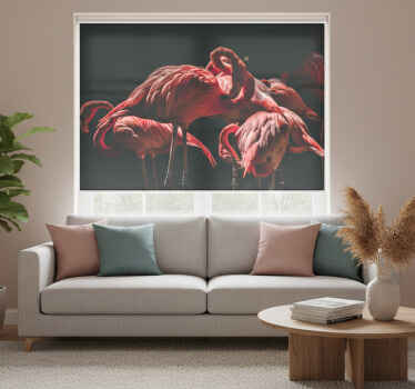 Living room blind with rim-lit pink flamingos - TenStickers