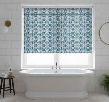 Toile fenêtre bleu carreau mosaïque florale - TenStickers