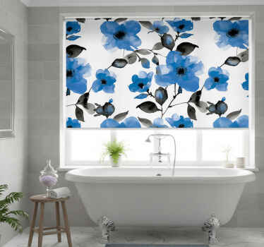 Toile fenêtre bleu motif de coquelicots bleu - TenStickers