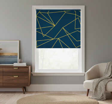 Niebieska roleta z geometrycznymi złotymi liniami - TenStickers