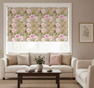 Rolgordijn woonkamer vintage beige rozenstructuur - TenStickers