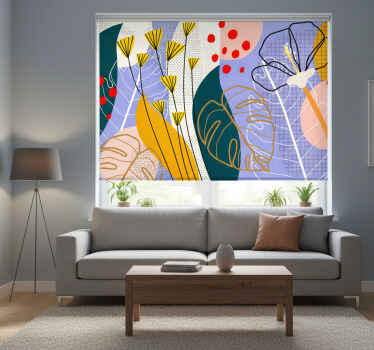 Rolgordijn woonkamer abstracte bloemen in kleur - TenStickers