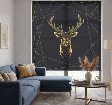 Rolgordijn woonkamer geometrische hert met goud - TenStickers