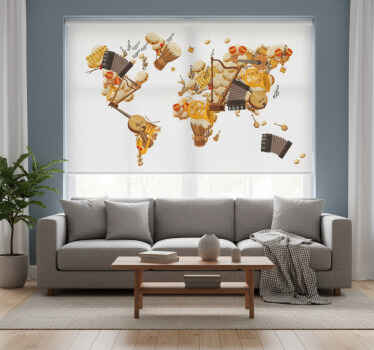 Rolgordijn woonkamer muziekinstrumenten wereldkaart - TenStickers