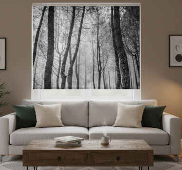 Rolgordijn woonkamer mistig bos vanuit de lucht - TenStickers