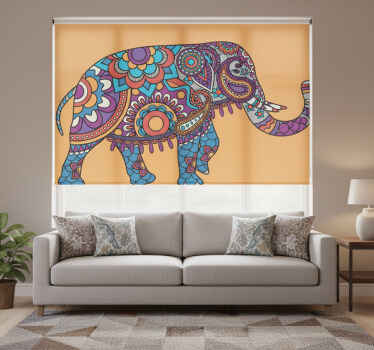 Rolgordijn woonkamer olifanten mandala multicolor - TenStickers