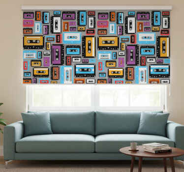 Rolgordijn woonkamer retro 80s cassette tape patroon - TenStickers