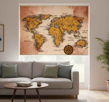 Rolgordijn woonkamer artistieke wereldkaart met namen - TenStickers