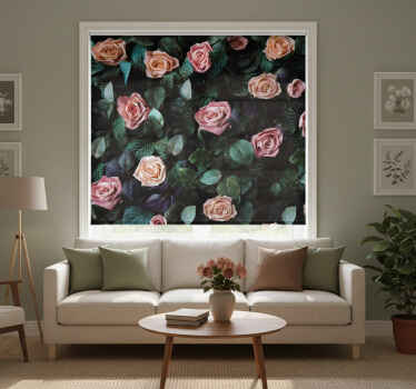 Rolgordijn woonkamer rode rozen bloemen - TenStickers