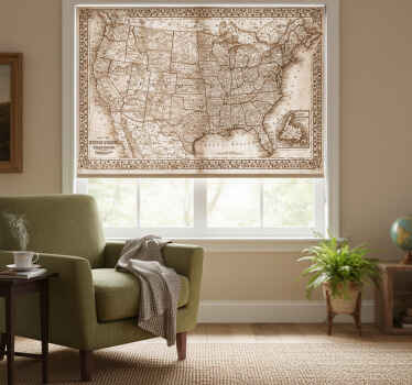 Rolgordijn woonkamer vintage kaart noord-amerika - TenStickers