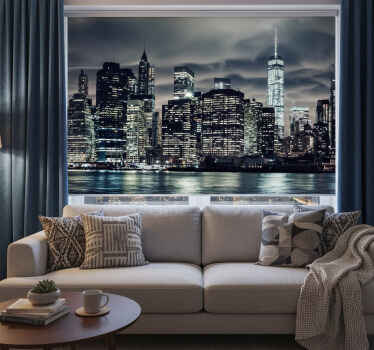Rolgordijn woonkamer new york by night - TenStickers
