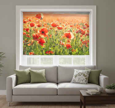 Rolgordijn woonkamer rode klaprozen op een zonnig veld - TenStickers