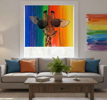 Rolgordijn woonkamer regenboog giraffe - TenStickers