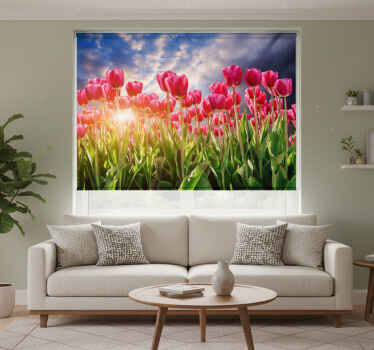 Rolgordijn woonkamer bloemige zonsondergang - TenStickers