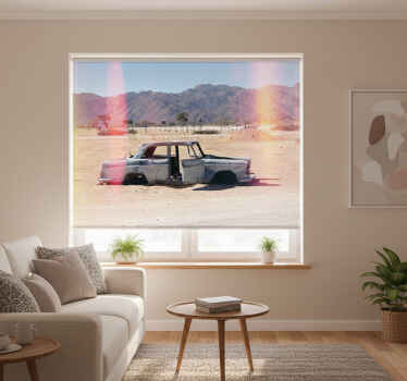 Rolgordijn woonkamer verlaten auto in de woestijn - TenStickers