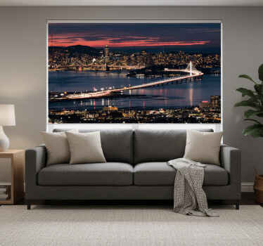 Rolgordijn woonkamer san francisco in de avond - TenStickers