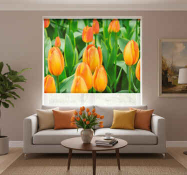 Rolgordijn woonkamer oranje tulpen bloemen - TenStickers