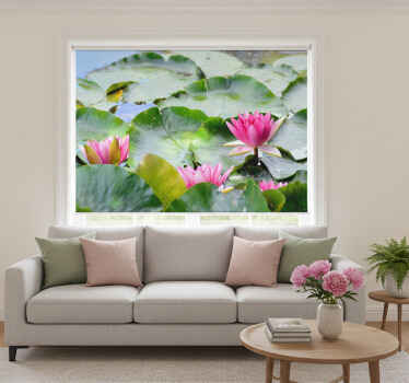 Rolgordijn woonkamer met gelijnde lotusbloemen - TenStickers