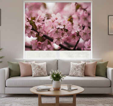 Rolgordijn woonkamer roze kersenbloesem - TenStickers
