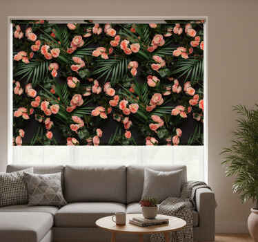 Rolgordijn woonkamer bloemen met palmen - TenStickers