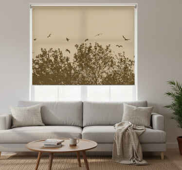 Rolgordijn woonkamer lente bloemen met vogels - TenStickers