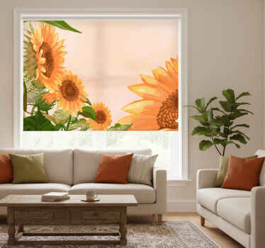 Rolgordijn woonkamer geschilderde zonnebloemen - TenStickers