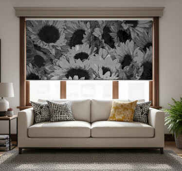 Rolgordijn woonkamer zwart-witte zonnebloem - TenStickers