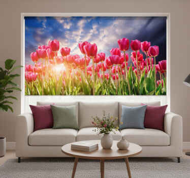 Rolgordijn woonkamer bloeiende zonsondergang - TenStickers