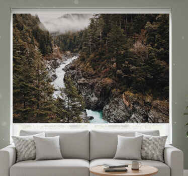 Rolgordijn woonkamer natte mist met bomen - TenStickers