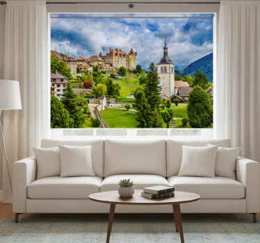 Rolgordijn woonkamer middeleeuwse stad in gruyères - TenStickers