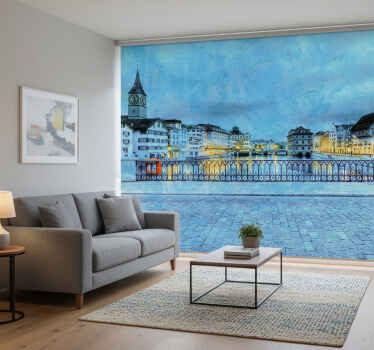 Rolgordijn woonkamer koude nacht op een brug in zürich - TenStickers