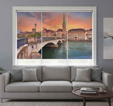 Rolgordijn woonkamer brug bij het meer in zürich - TenStickers