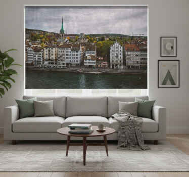 Rolgordijn woonkamer zürich huizen aan het meer - TenStickers
